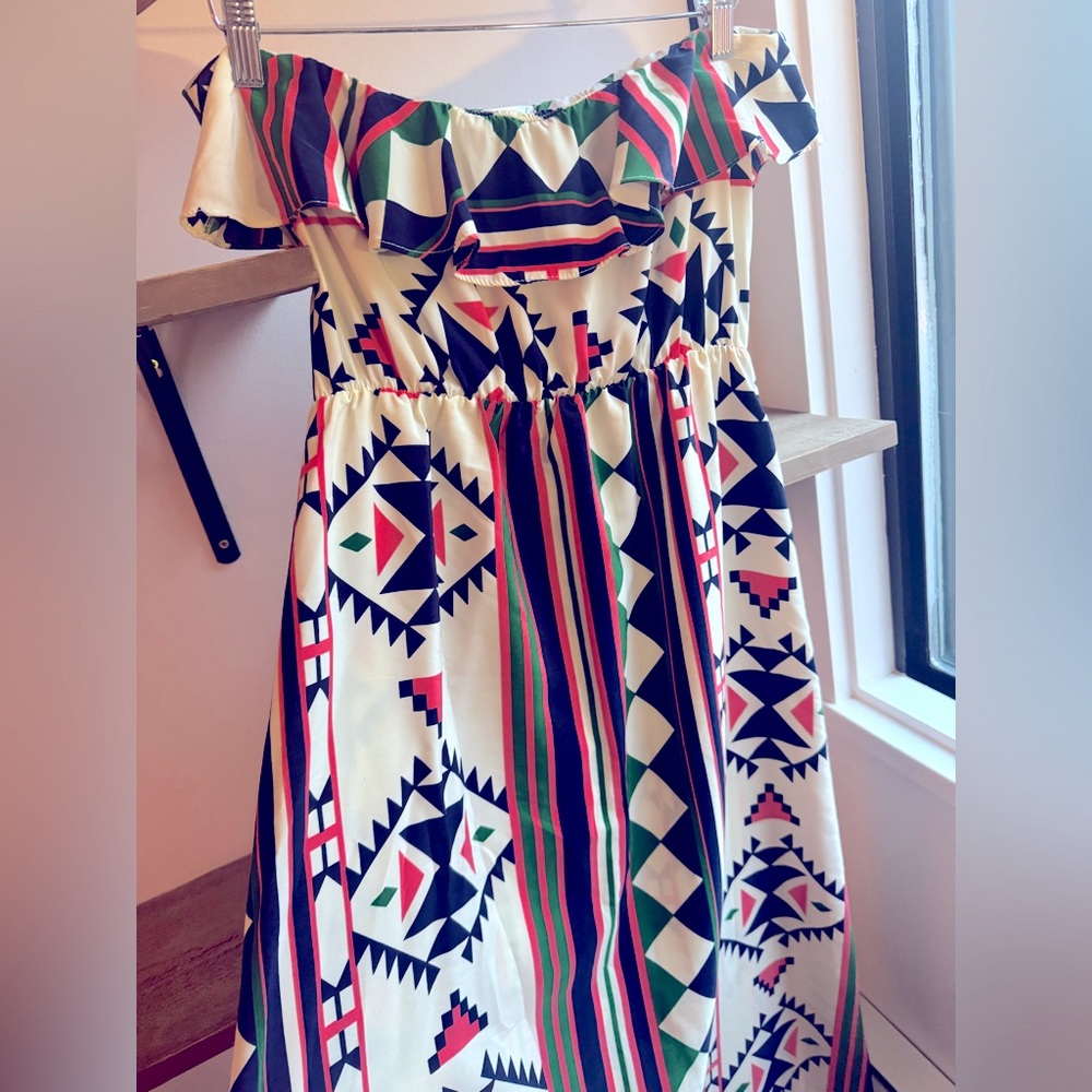 Tribal Print Off-Shoulder Dress